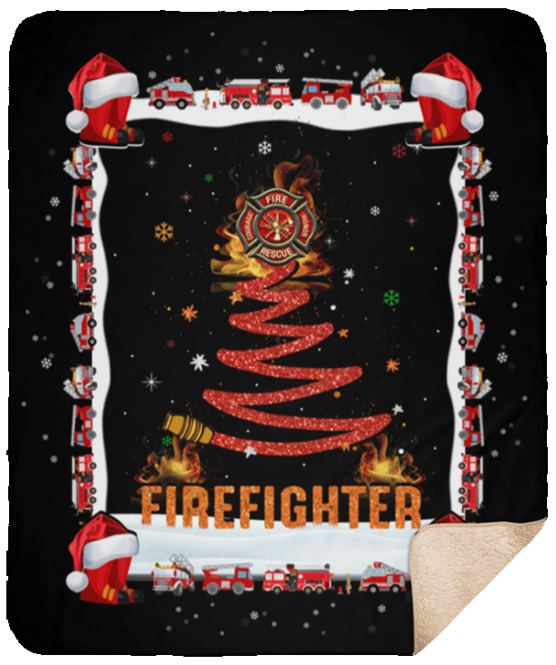 Firefighter Christmas Sherpa Fleece Blanket