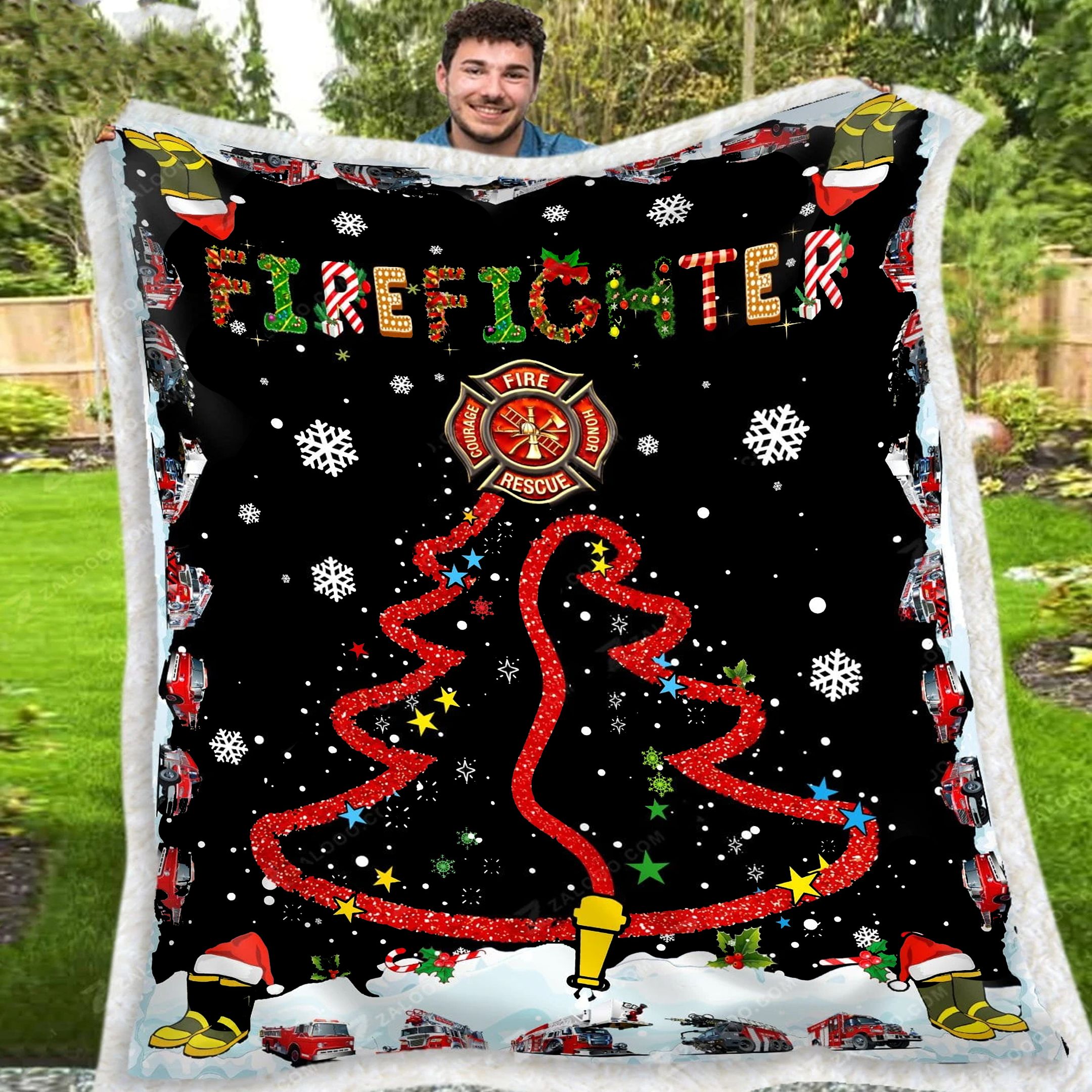 Firefighter Christmas Fleece Blanket
