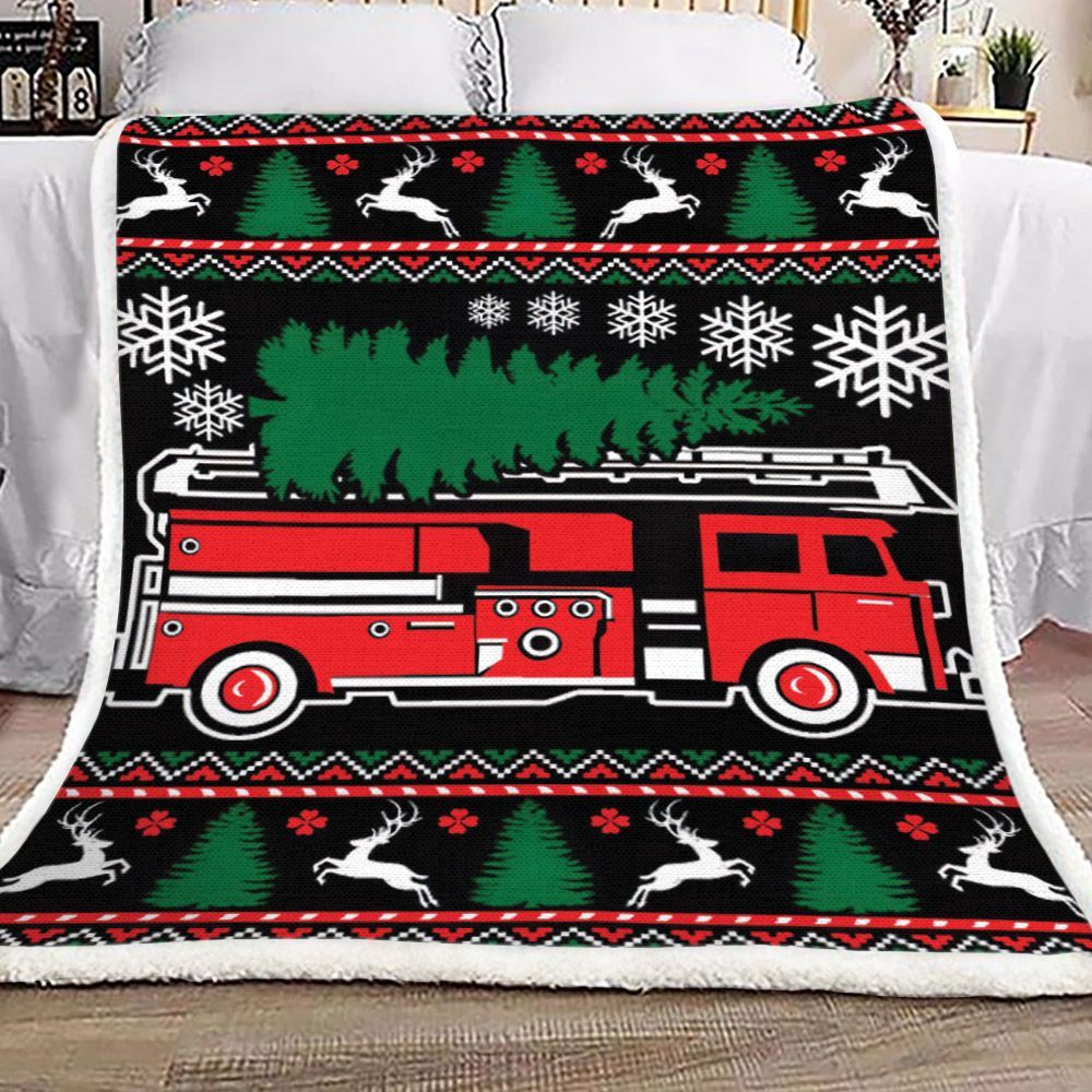 Firefighter Christmas Tree Sherpa Fleece Blanket