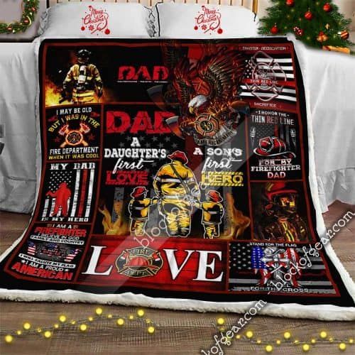 Firefighter Dad In My Heart Sherpa Fleece Blanket