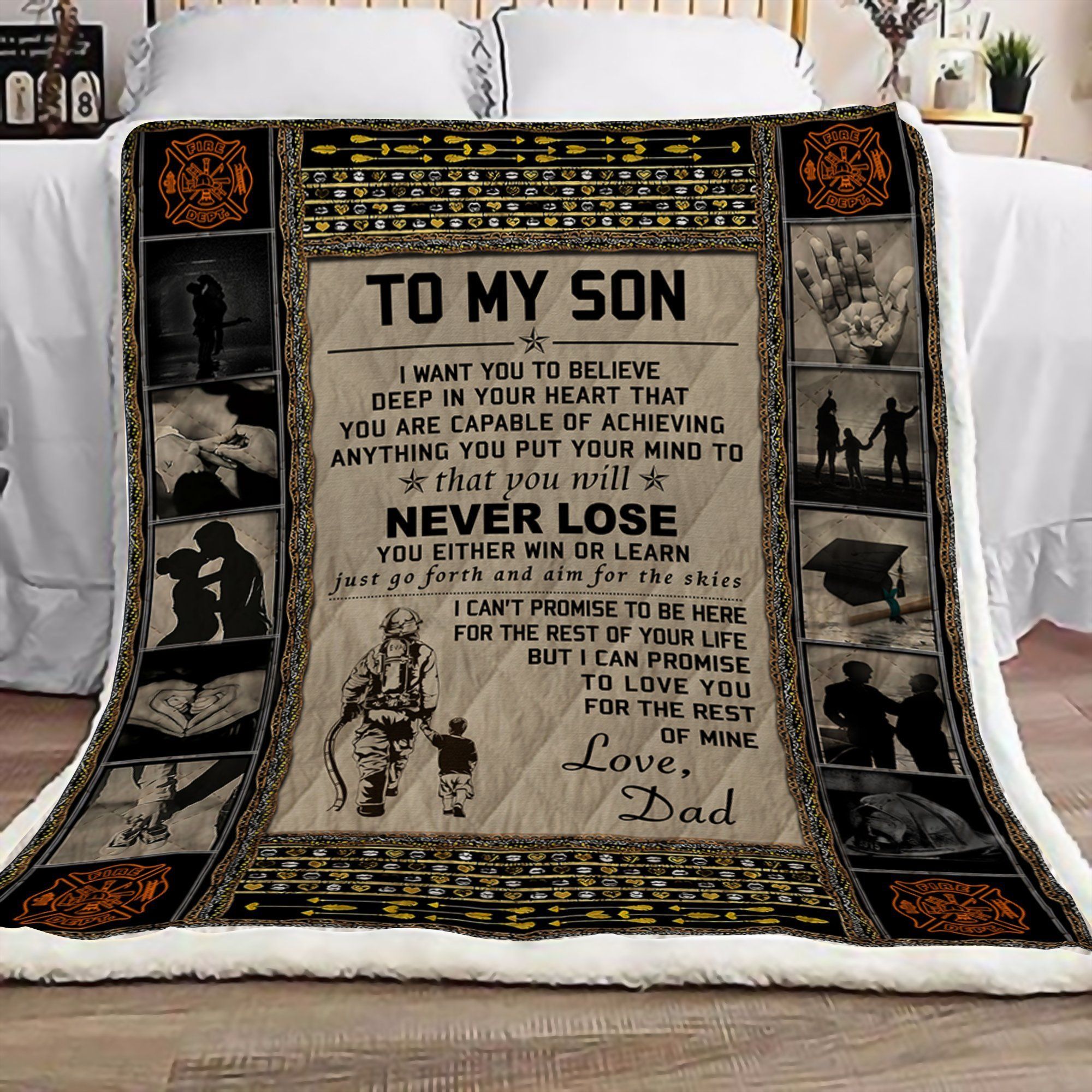 Firefighter Dad To Son Sherpa Fleece Blanket