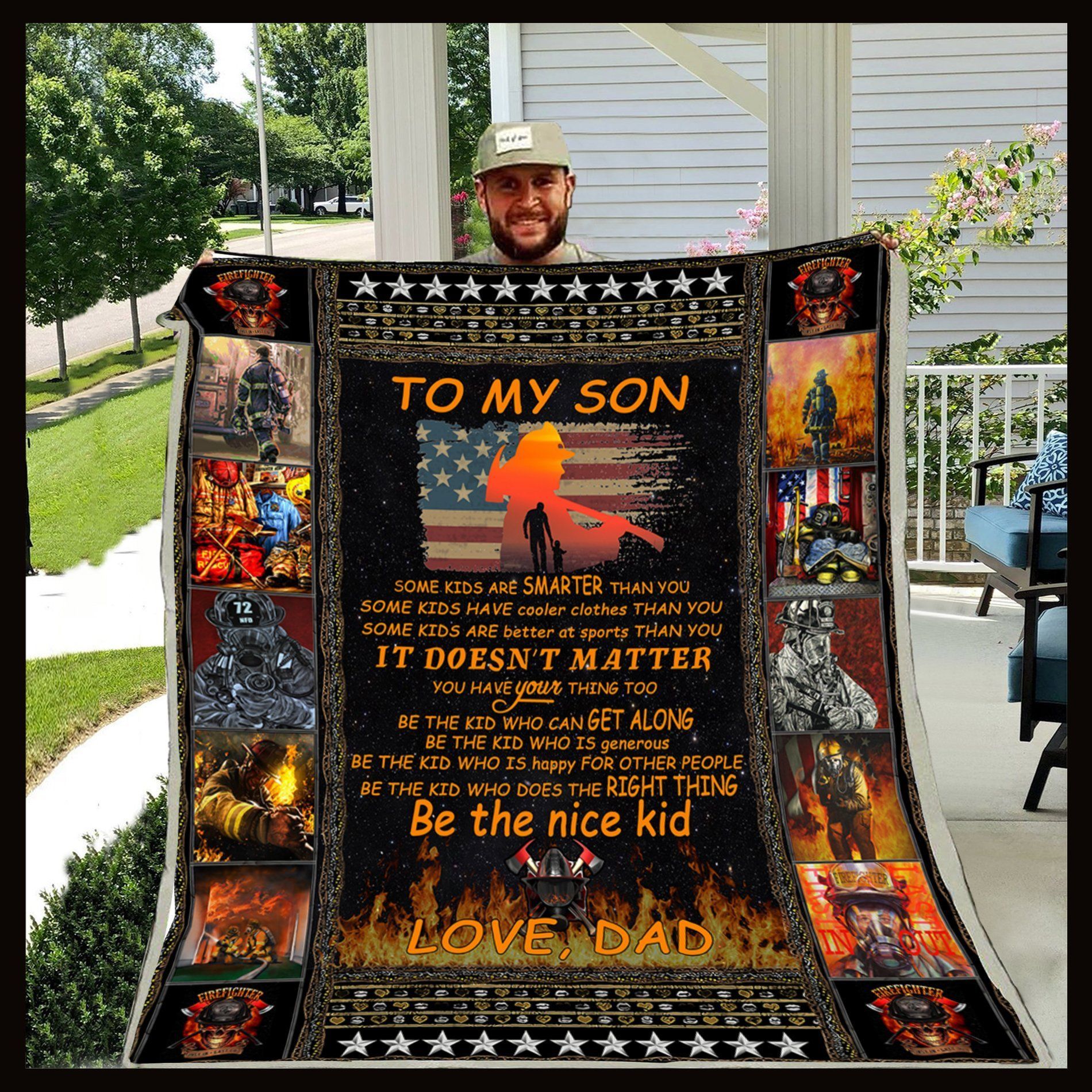 Firefighter Dad To Son Sherpa Fleece Blanket