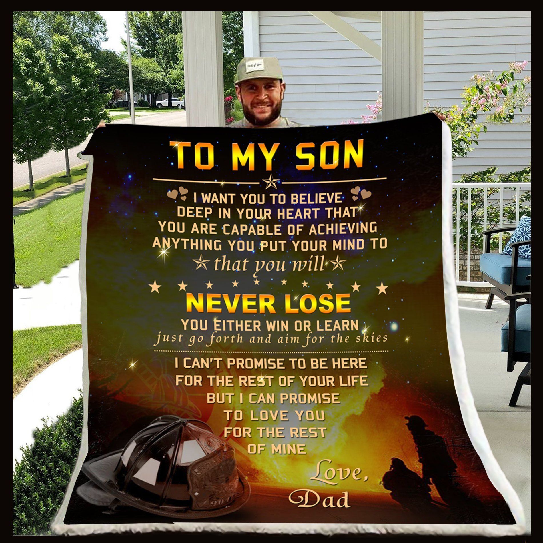 Firefighter Dad To Son Sherpa Fleece Blanket