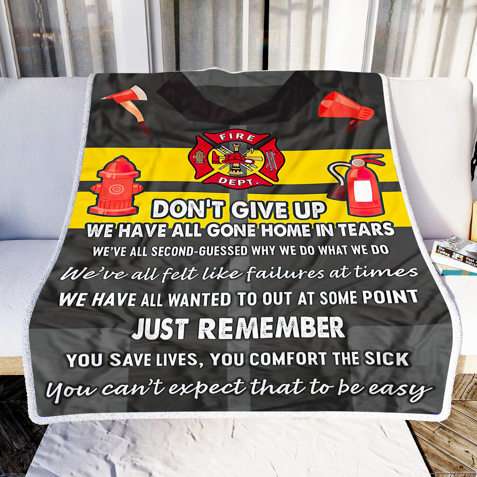 Firefighter Dont Give Up Fleece Blanket