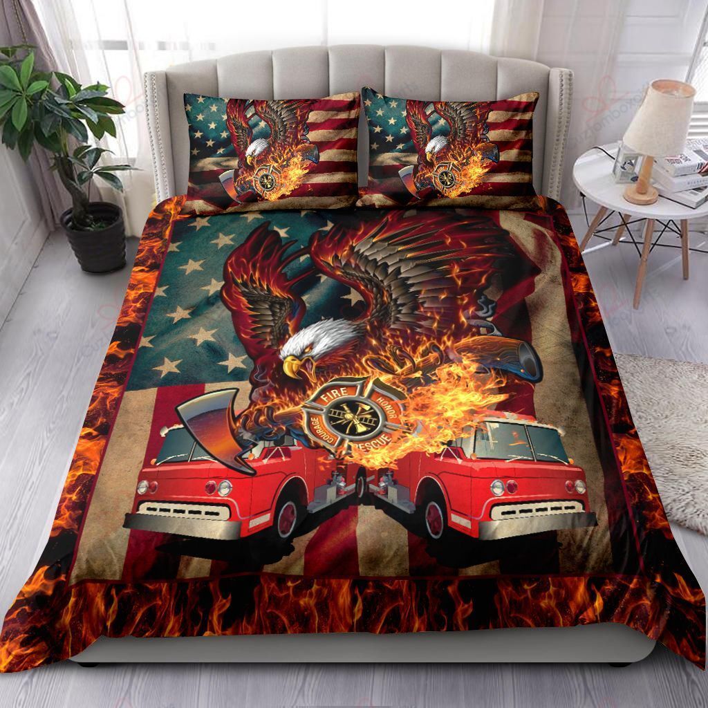 Firefighter Eagle Fire Truck Bedding Set