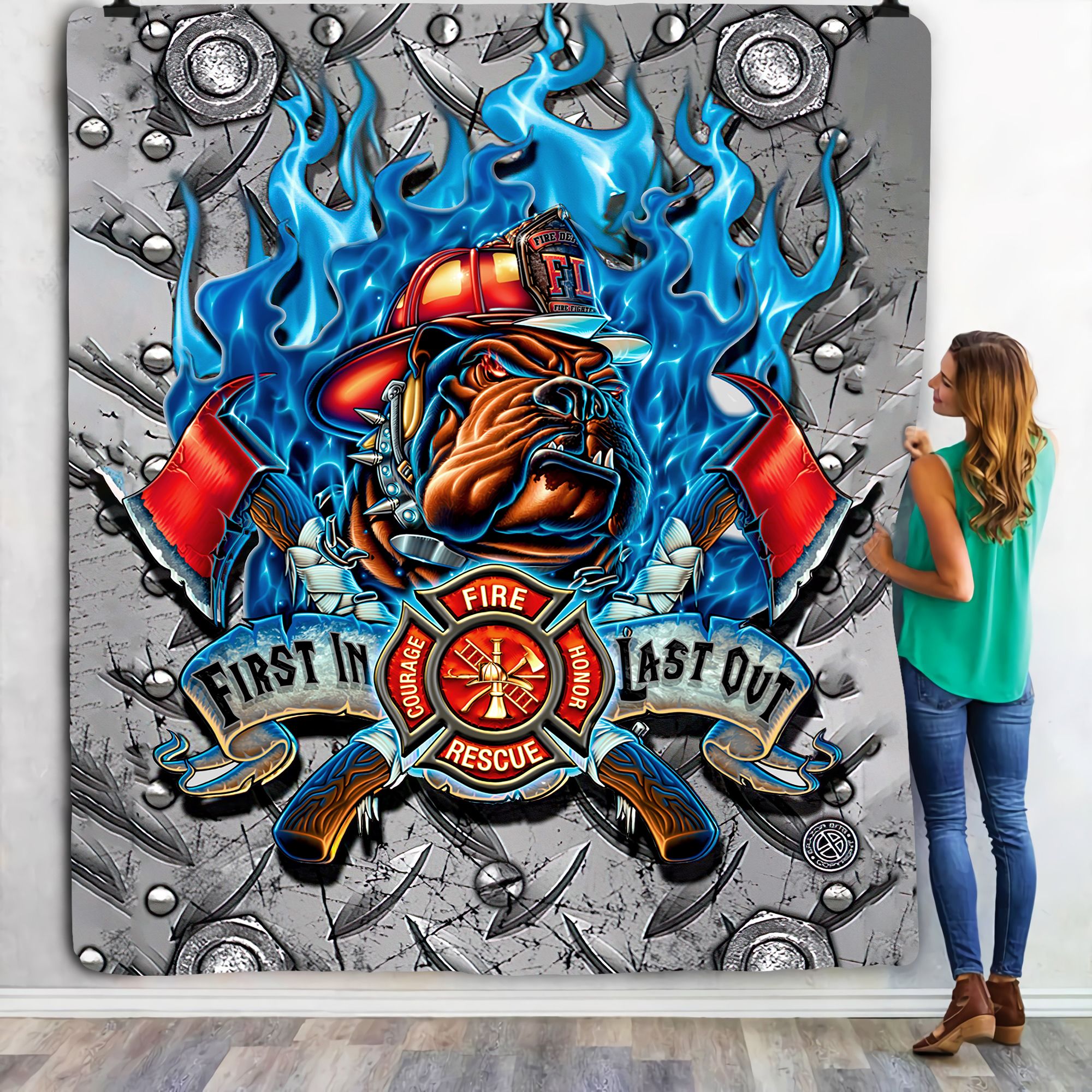 Firefighter First In Last Out Fleece Blanket