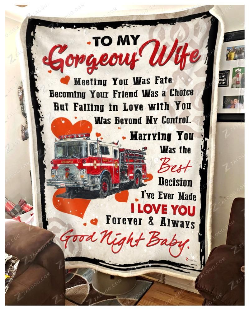 Firefighter Good Night Baby My Gorgeous Wife Sherpa Fleece Blanket