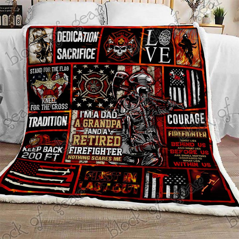 Firefighter Grandpa Sherpa Fleece Blanket