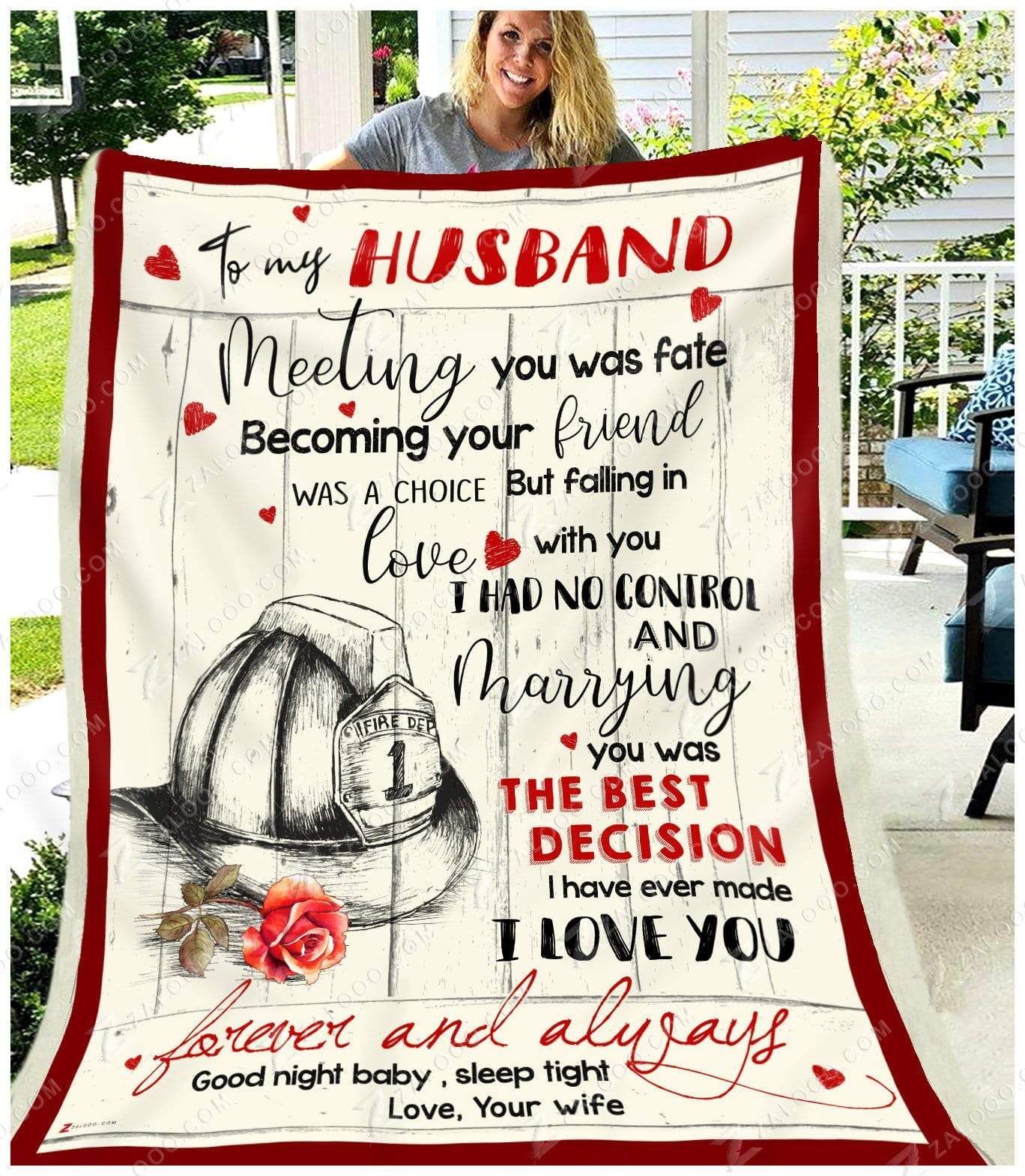 Firefighter Husband Meeting You Was Fate Sherpa Fleece Blanket