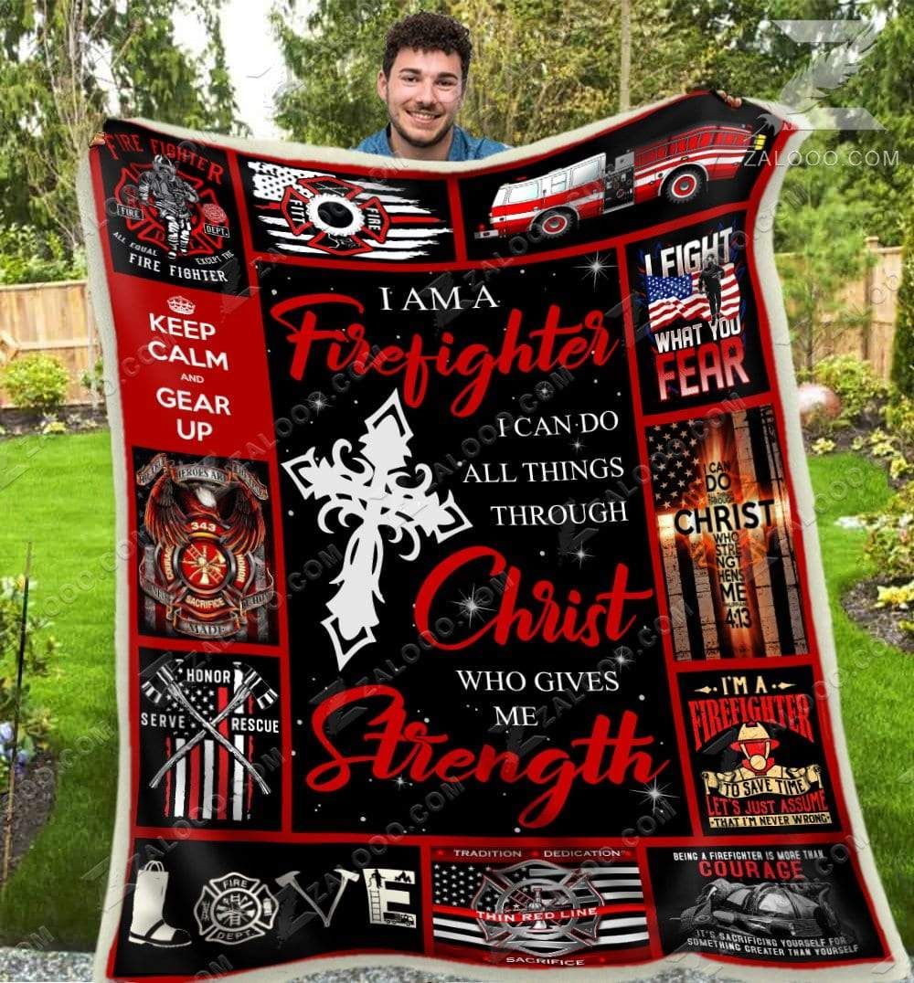 Firefighter I Can Do All Things Sherpa Fleece Blanket