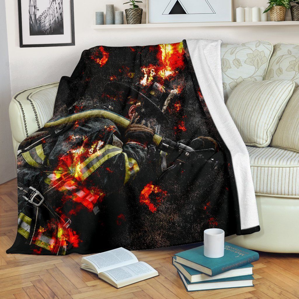 Firefighter In Flames Sherpa Fleece Blanket