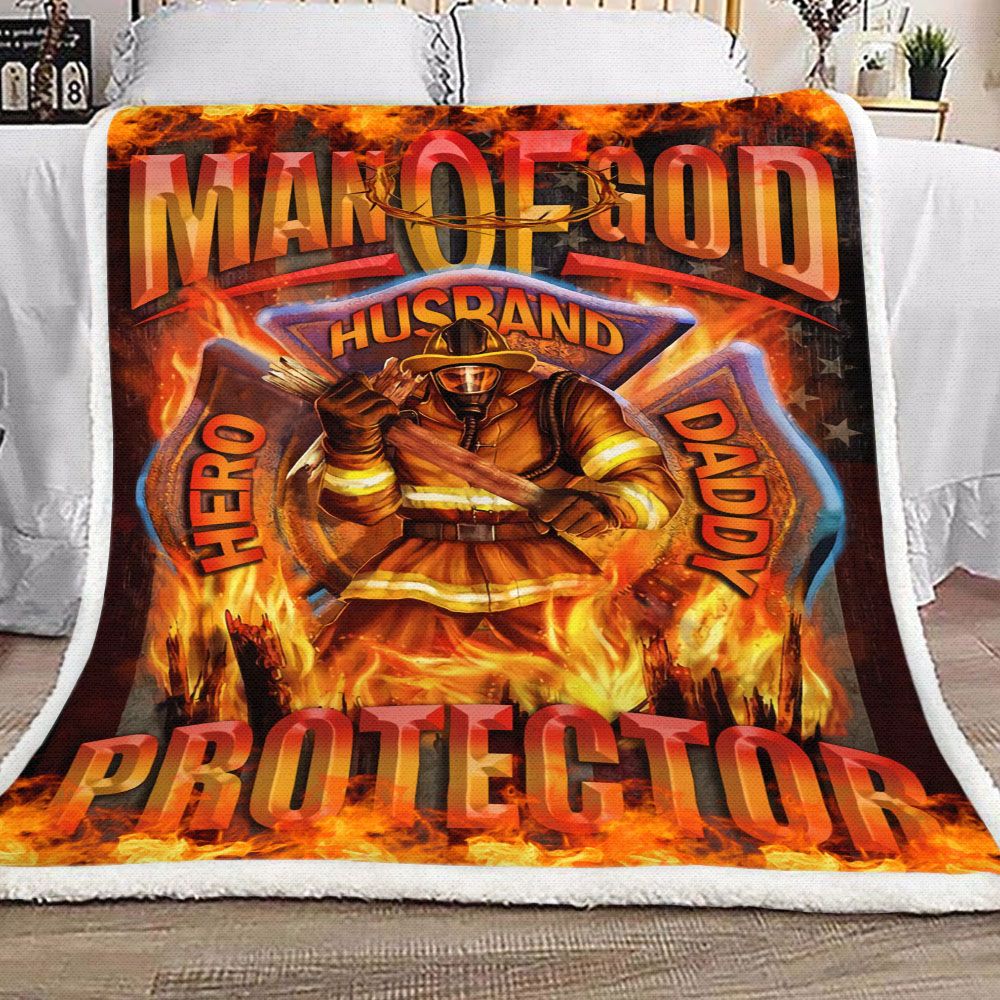 Firefighter Man Of God Hero Husband Daddy Protector Fleece Blanket