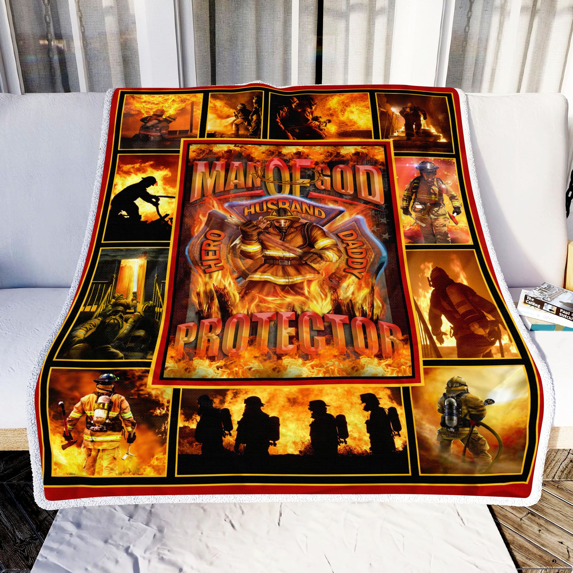 Firefighter Man Of God Hero Husband Daddy Protector Fleece Blanket