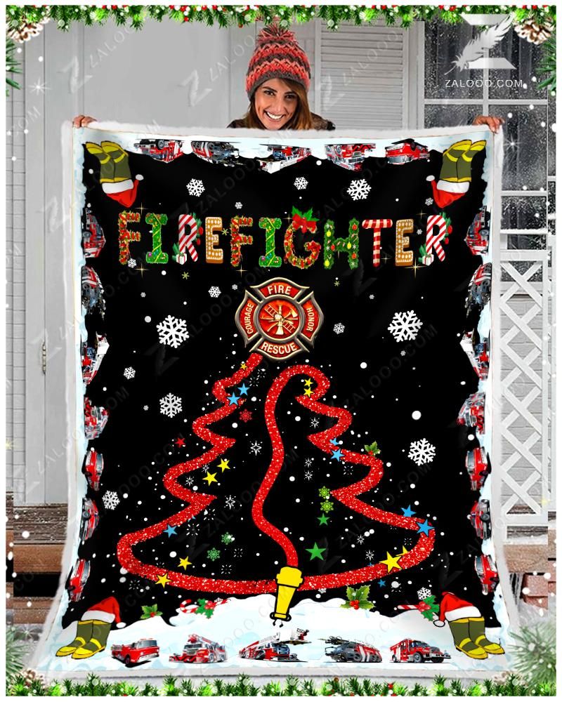 Firefighter Merry Christmas Sherpa Fleece Blanket