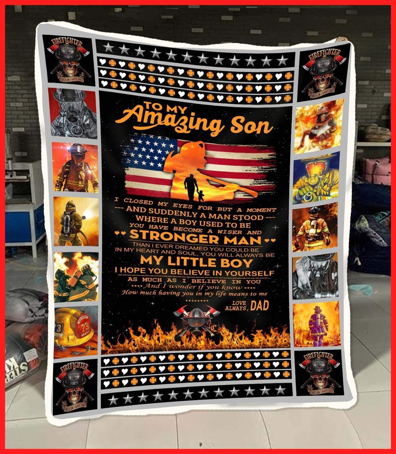Firefighter Son Dad My Little Boy Sherpa Fleece Blanket