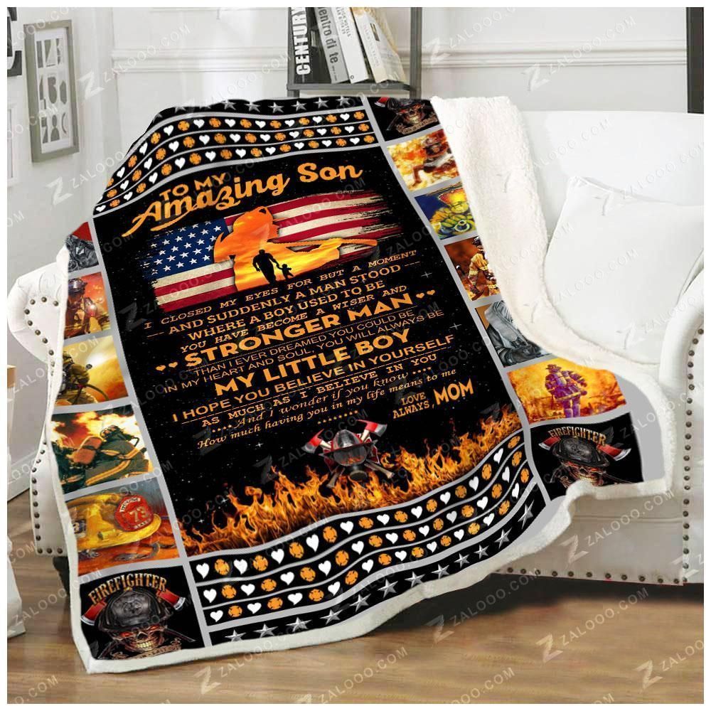 Firefighter Son Mom My Little Boy Sherpa Fleece Blanket