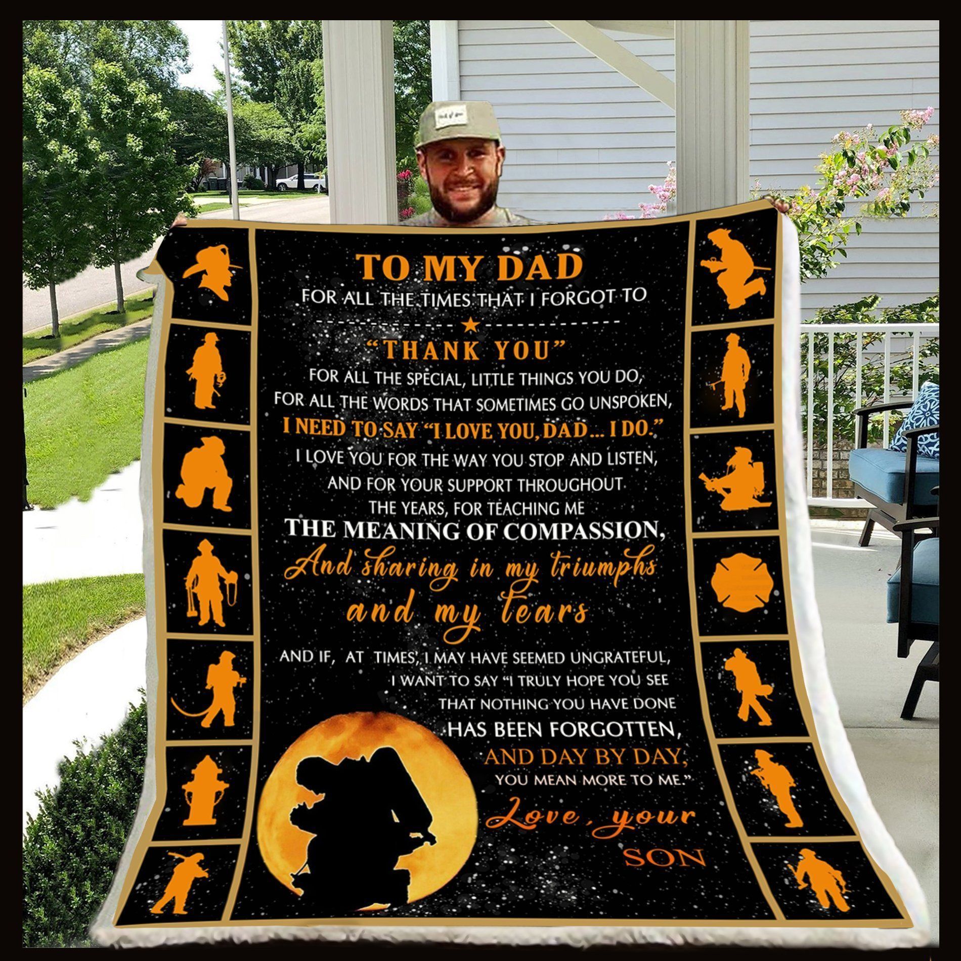 Firefighter Son To Dad Sherpa Fleece Blanket