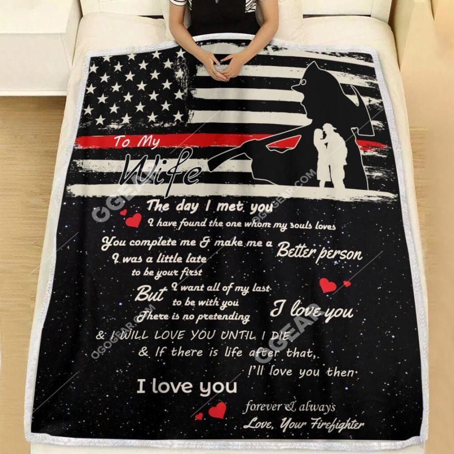 Firefighter Thin Red Line Af To My Wife Sherpa Fleece Blanket