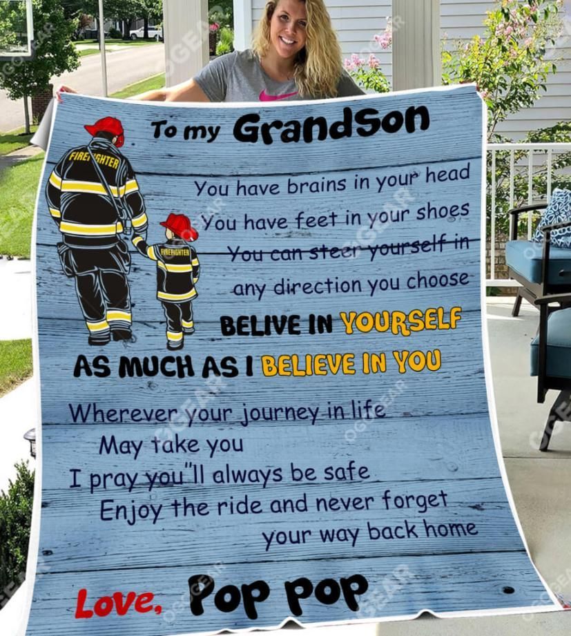 Firefighter To My Grand Son Sherpa Fleece Blanket