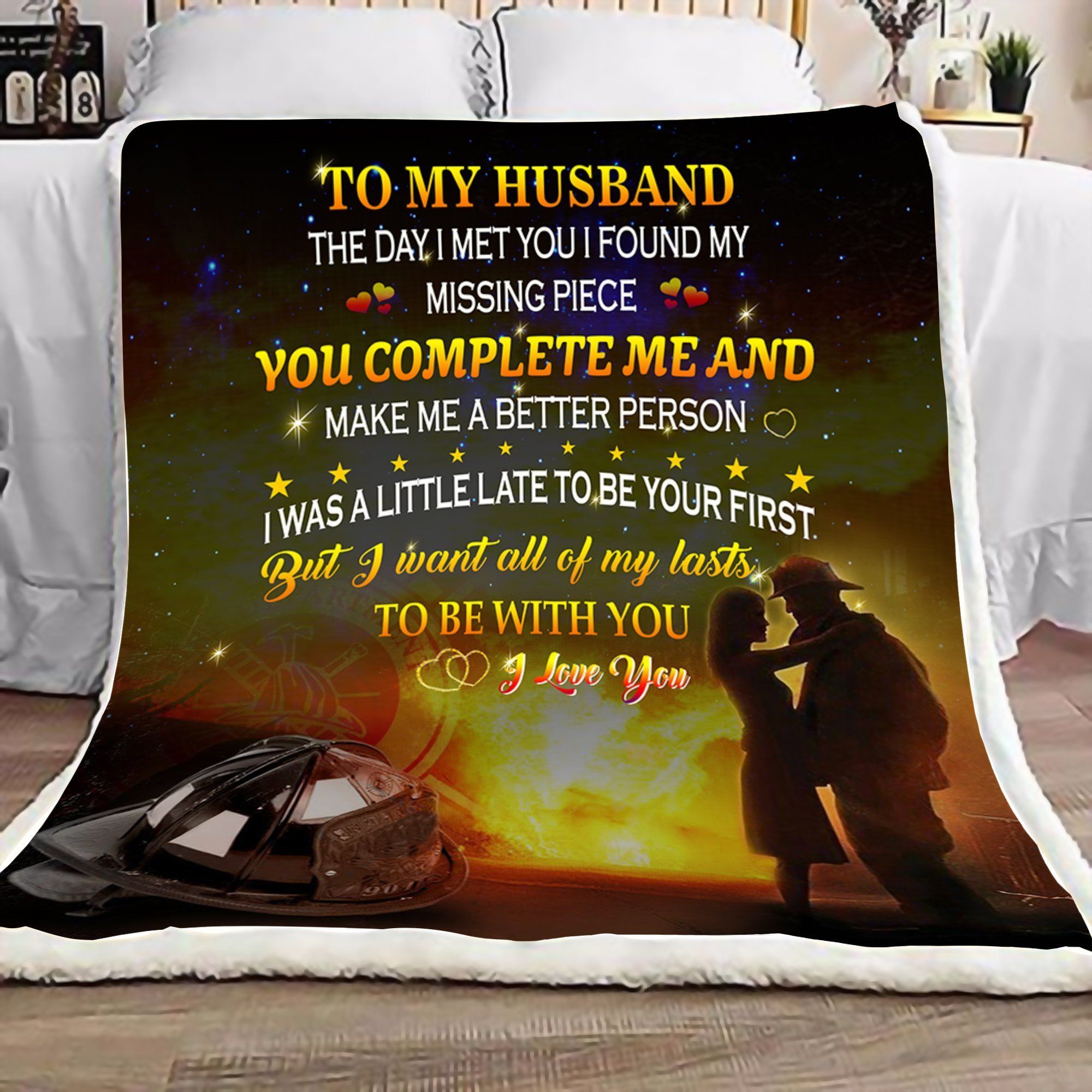 Firefighter To My Husband Sherpa Fleece Blanket