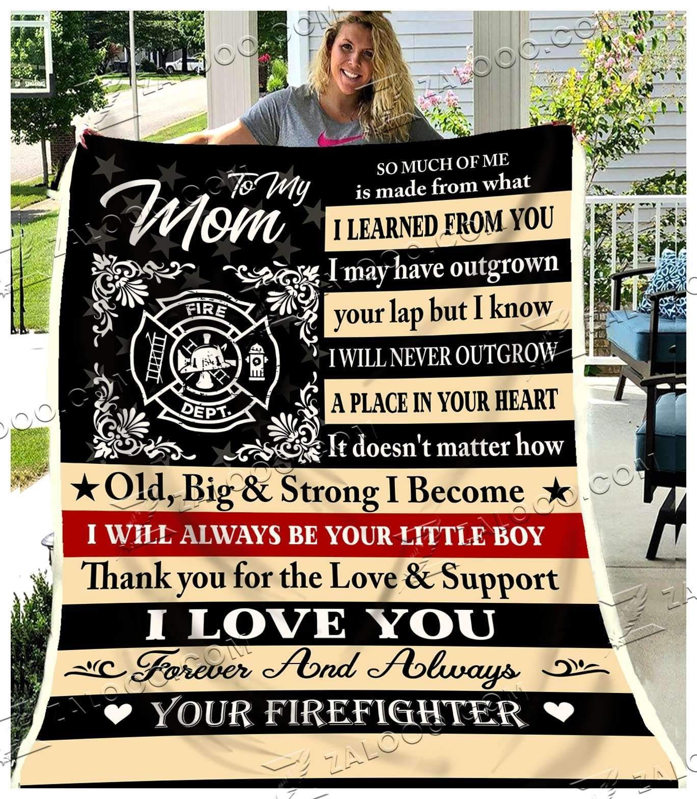 Firefighter To My Mom Little Boy Sherpa Fleece Blanket