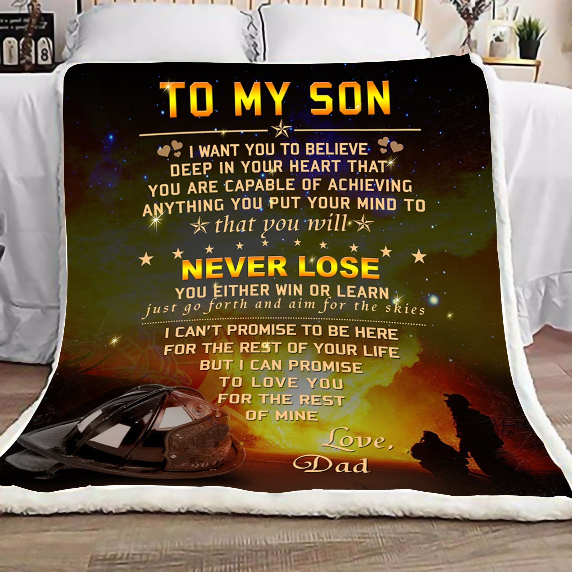 Firefighter To My Son Sherpa Fleece Blanket