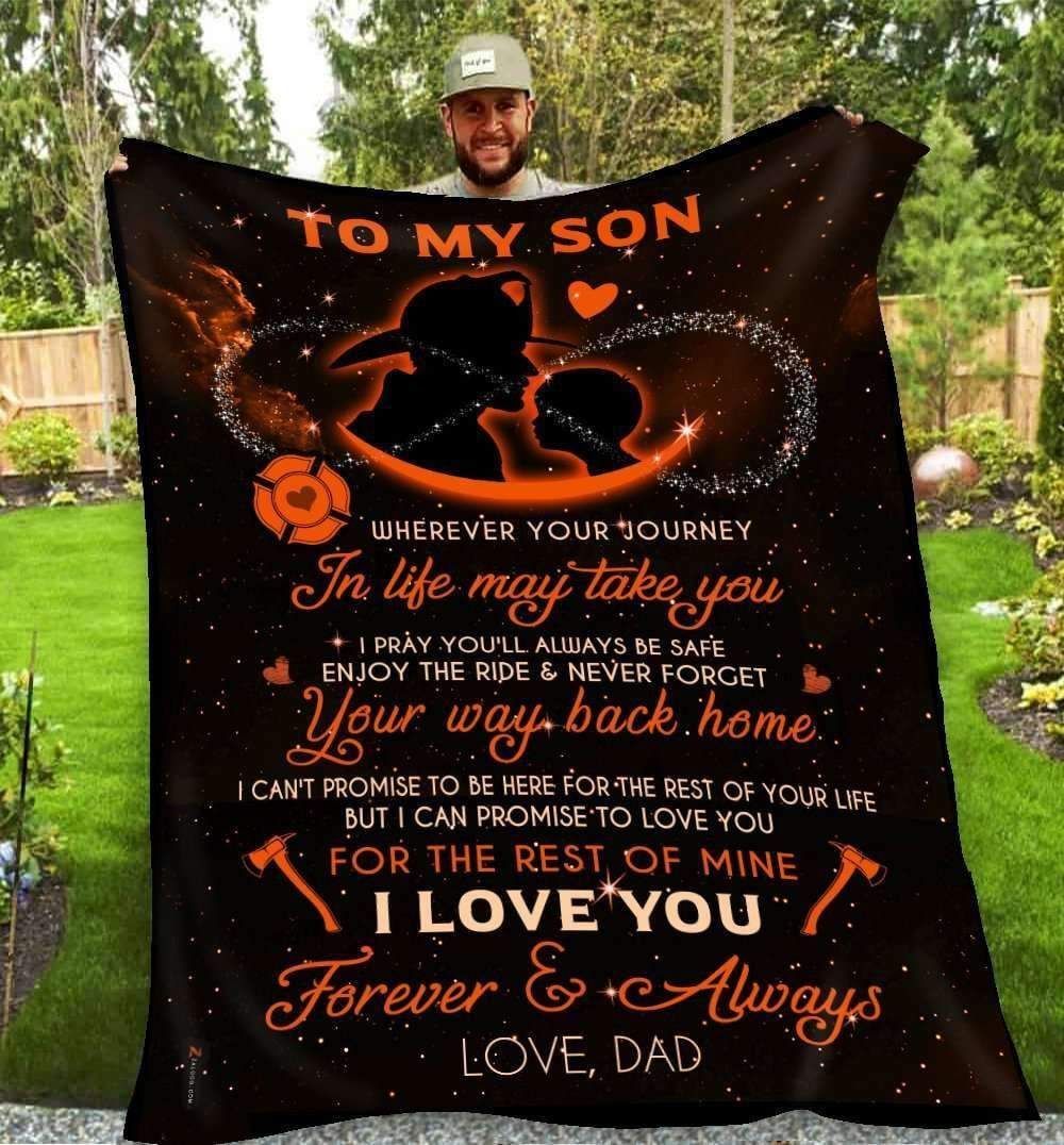 Firefighter To My Son Dad Be The Nice Kid Love Dad Sherpa Fleece Blanket