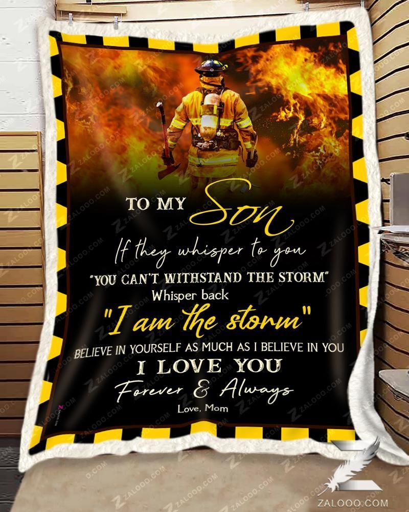 Firefighter To My Son I Love You Mom Sherpa Fleece Blanket