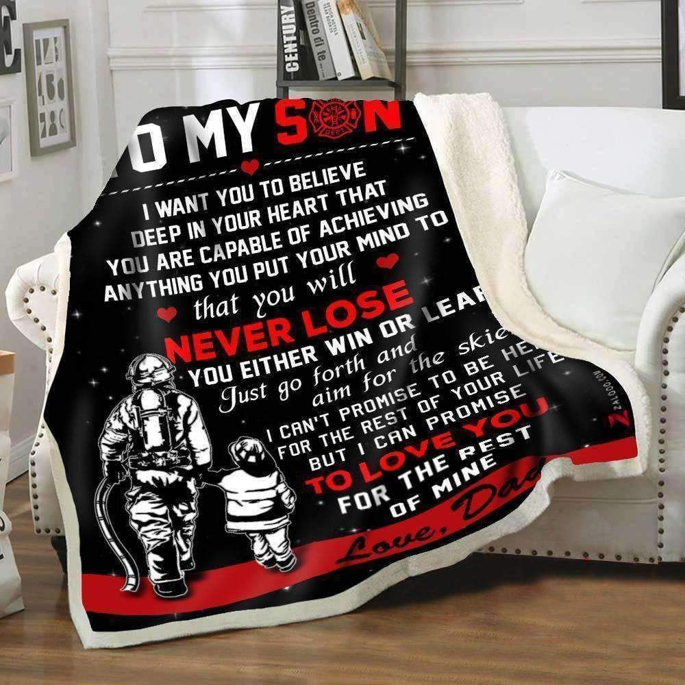 Firefighter To My Son Win Or Learn Sherpa Fleece Blanket