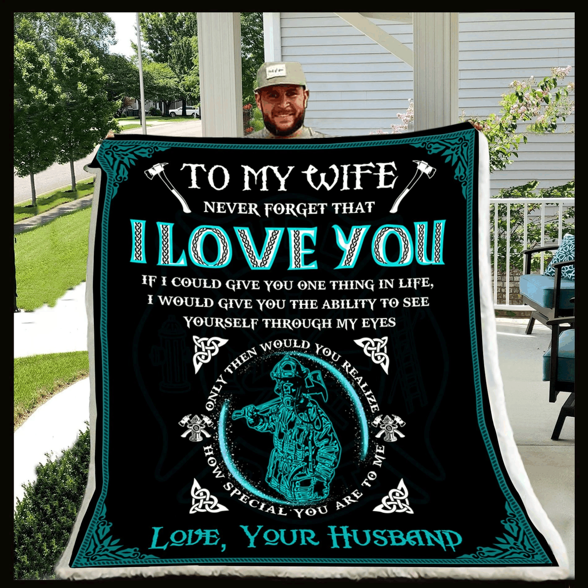 Firefighter To My Wife Sherpa Fleece Blanket