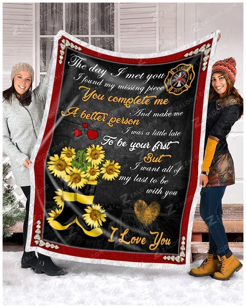 Firefighter To My Wife Flower Boots Sherpa Fleece Blanket