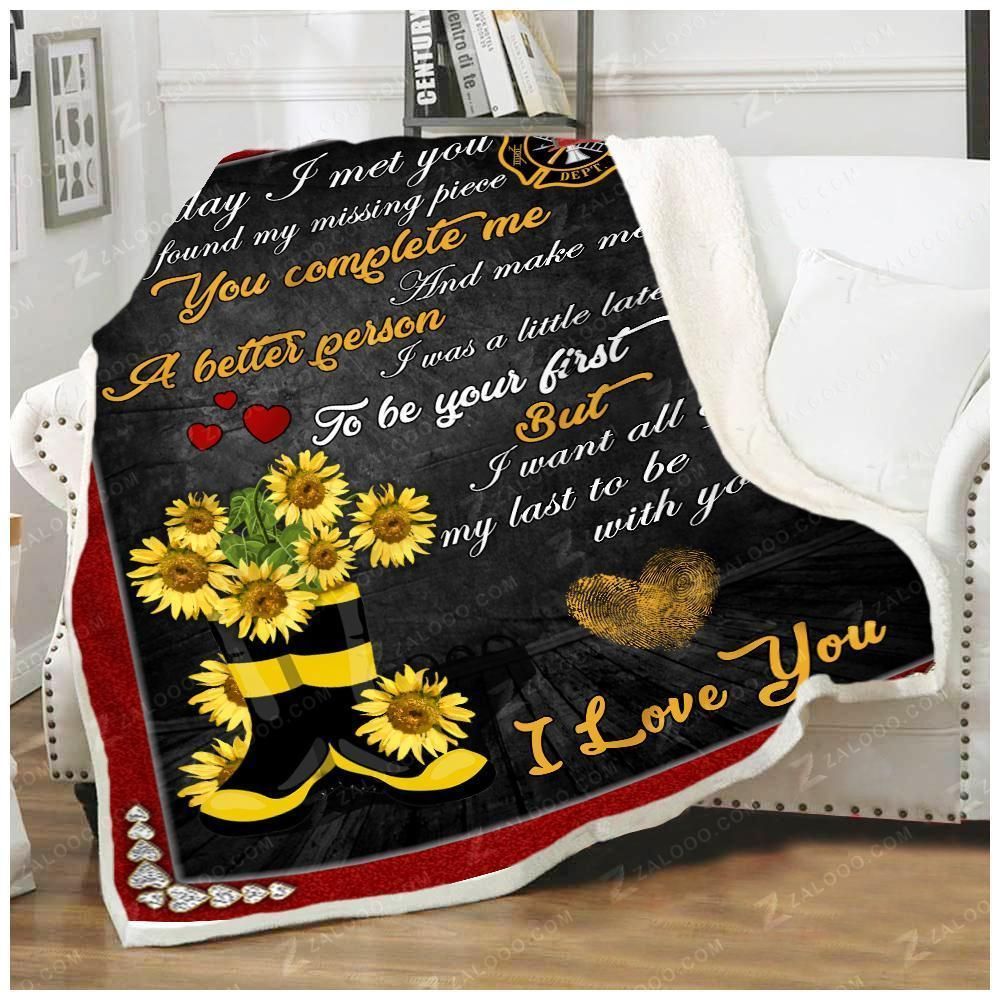 Firefighter – To My Wife – Flower Boots Fleece Blanket