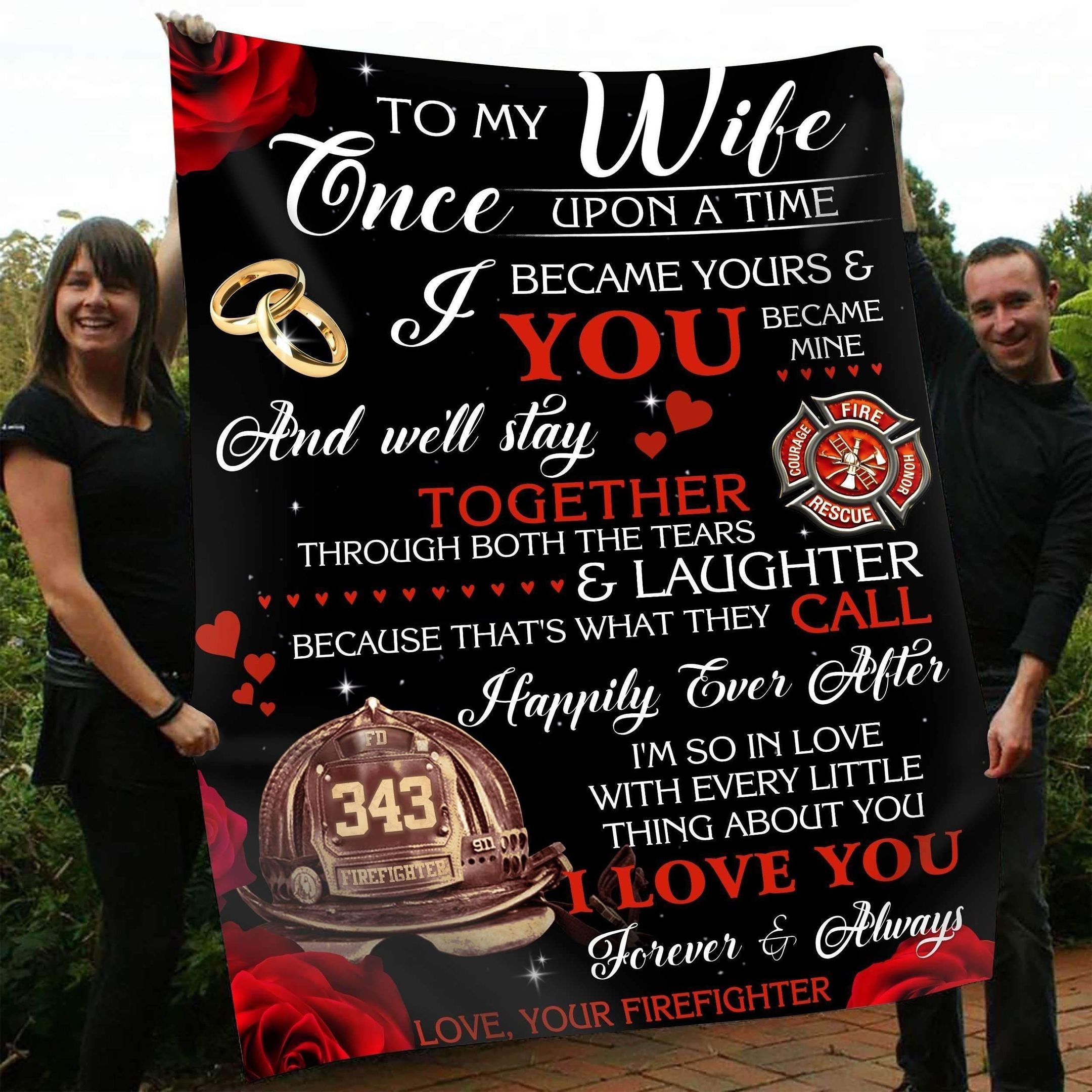 Firefighter To My Wife Happily Ever After Sherpa Fleece Blanket