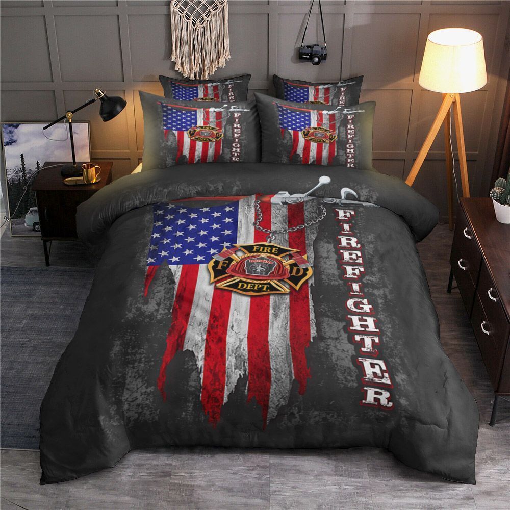 Firefighter USA Flag Bedding Set