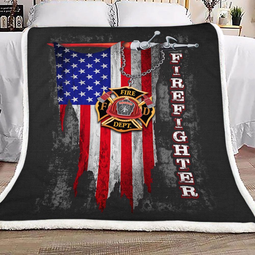 Firefighter Usa Flag Sherpa Fleece Blanket