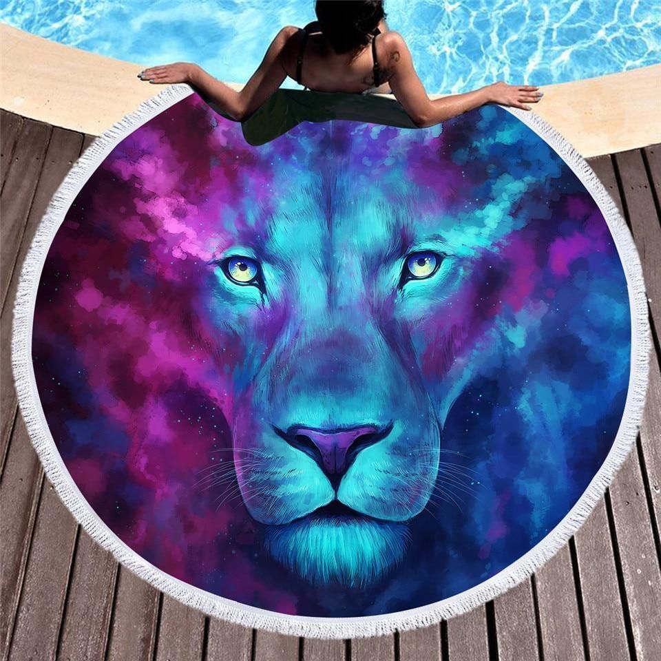 First Born Lion Printed Round Beach Towel