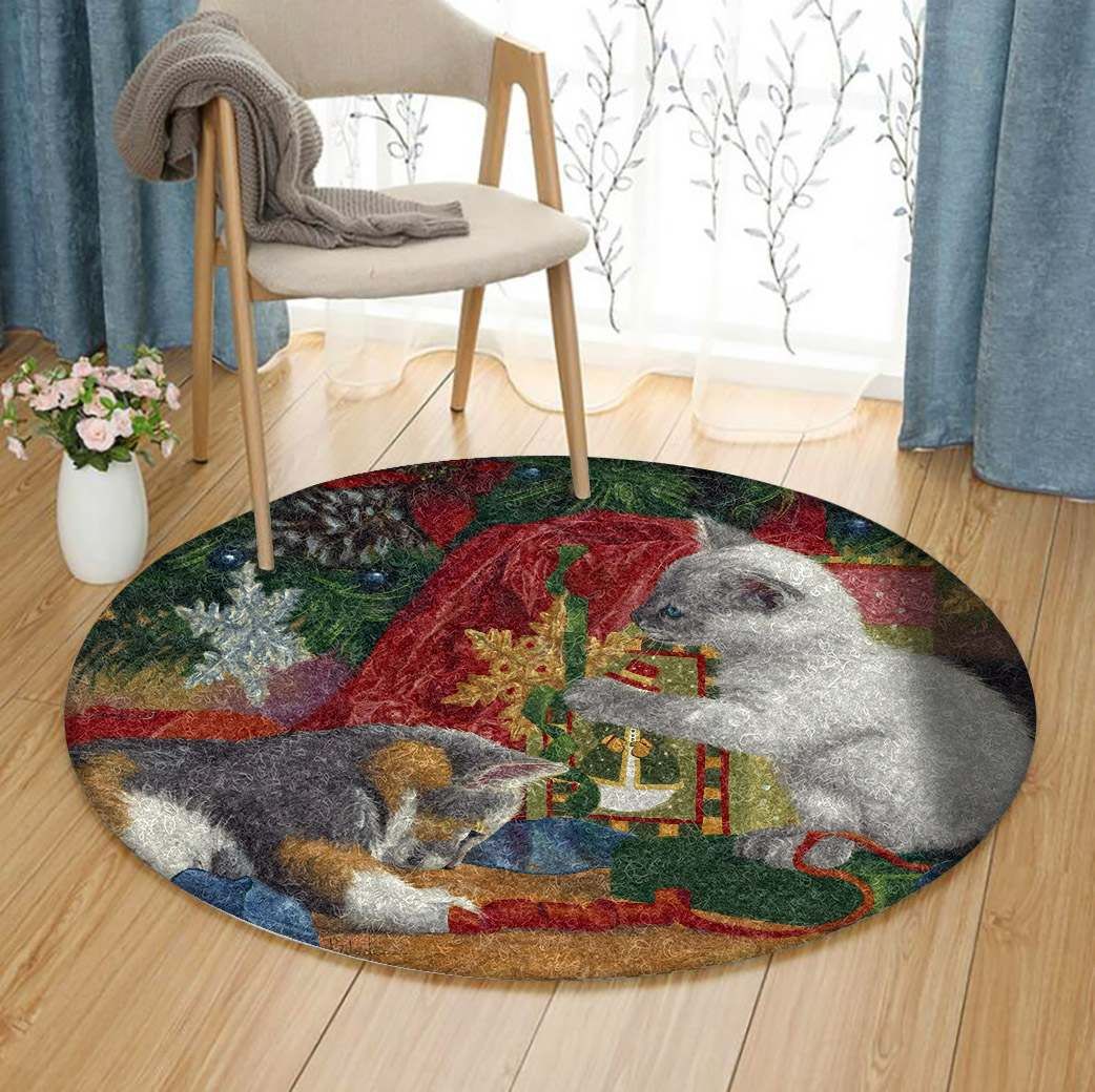 First Christmas Cat Round Carpet