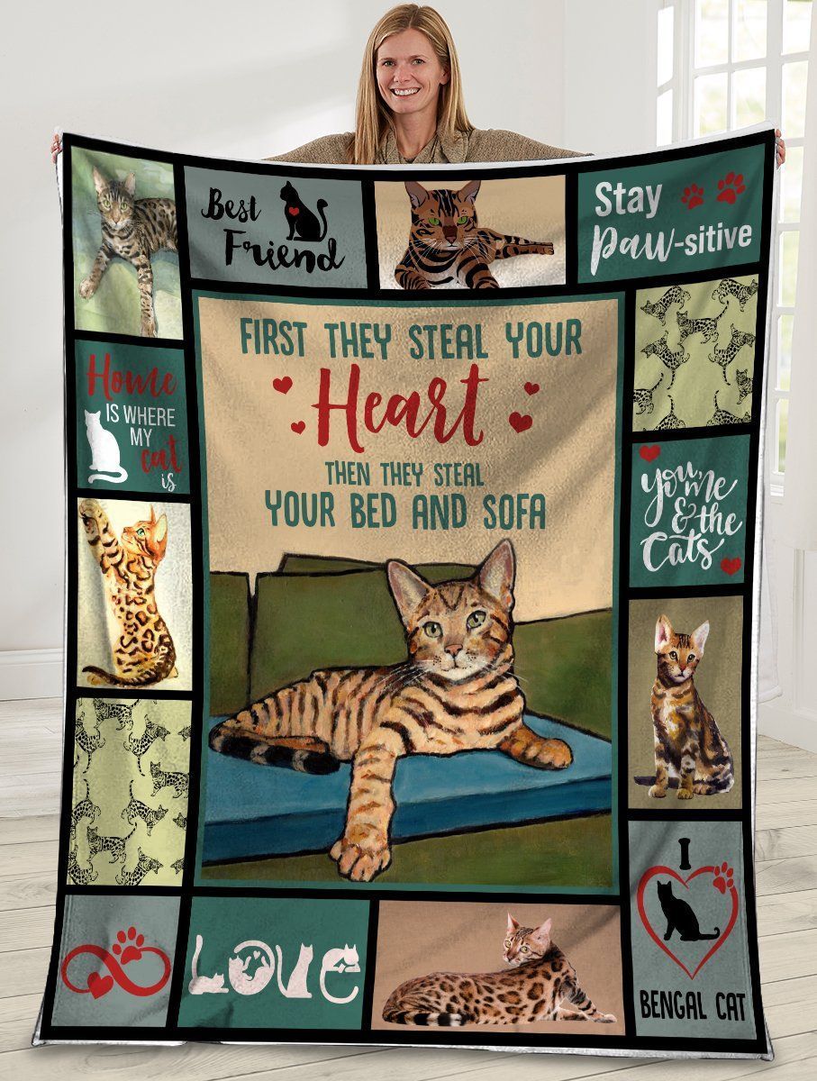 First They Steal Your Heart Bengal Cat Fleece Blanket