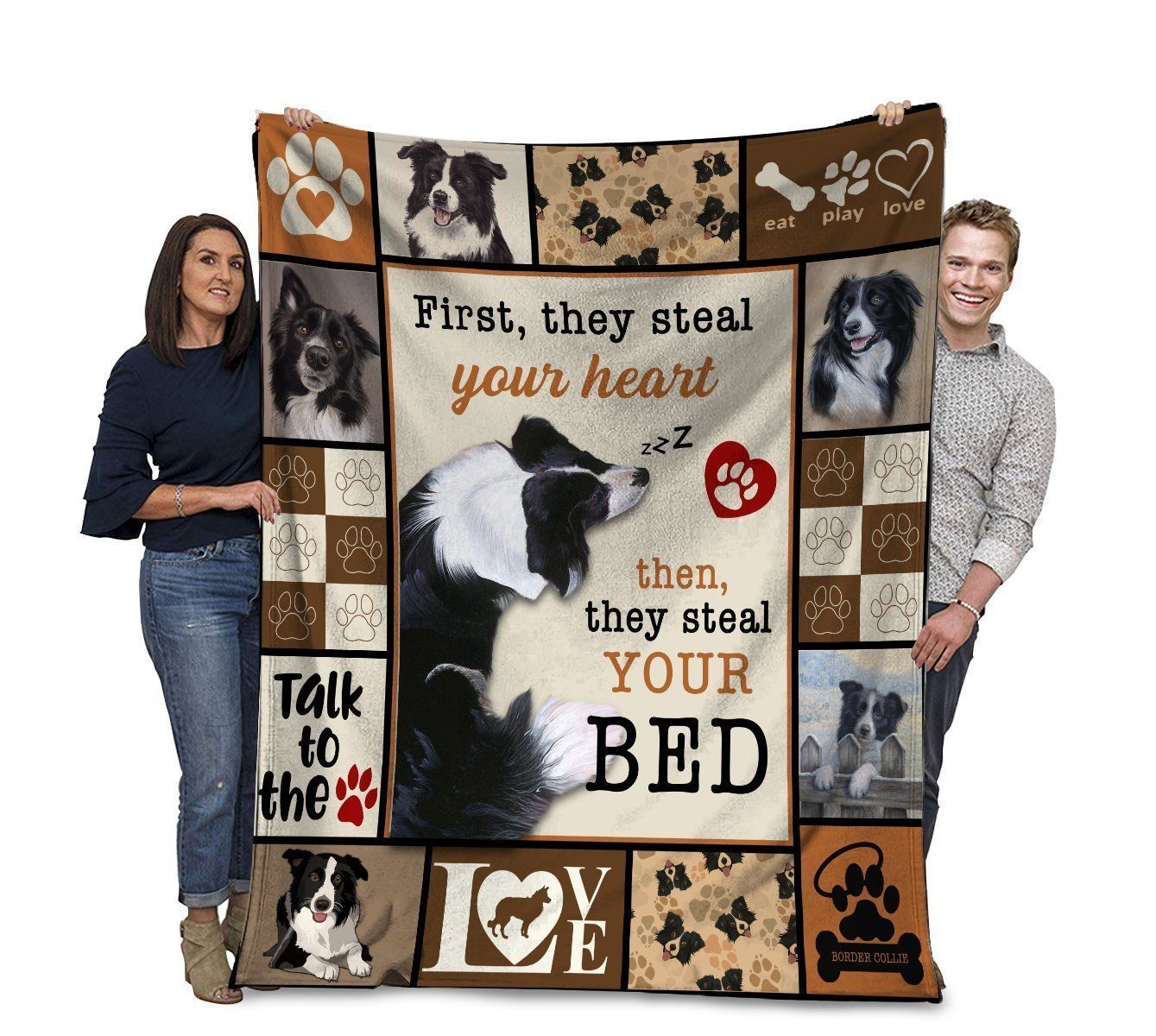 First They Steal Your Heart Border Collie Dog Fleece Blanket