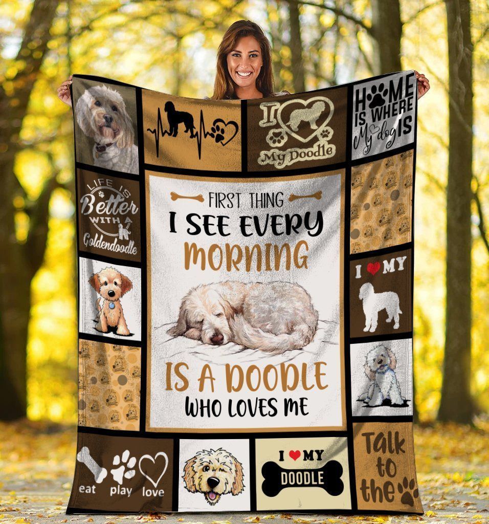 First Thing I See Every Morning Goldendoodle Fleece Blanket