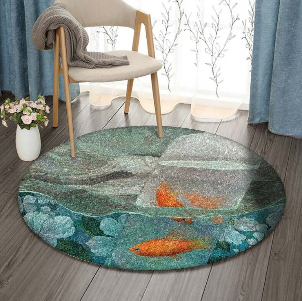 Fishes And The Bottle Round Carpet