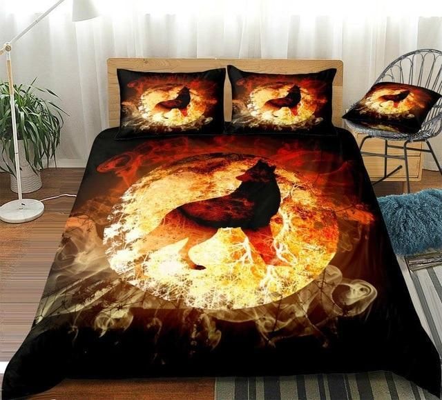 Flam background Howling Wolf Bedding Set