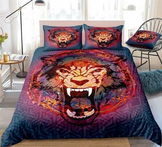 Flame Angry Wolf Printed Bedding Set
