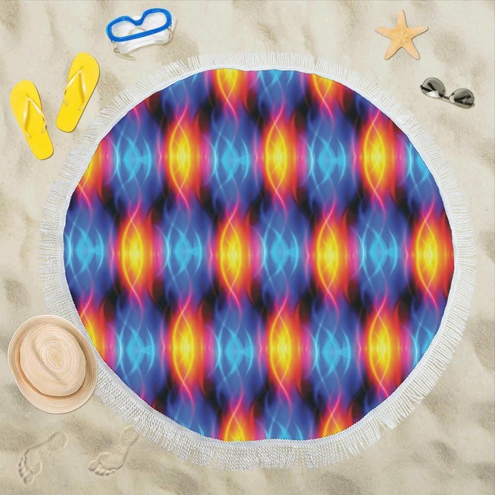 Flame Fire Blue Design Print Round Beach Towel