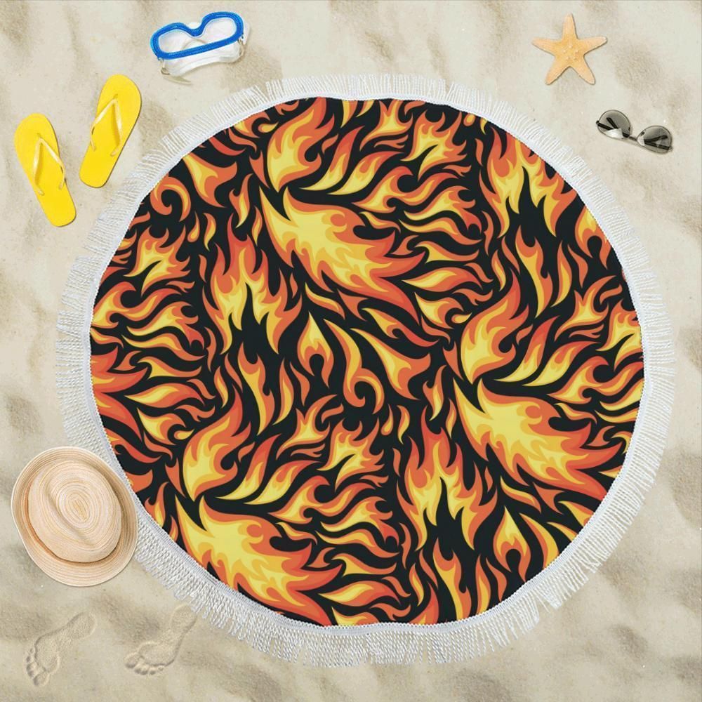 Flame Fire Design Pattern Round Beach Towel