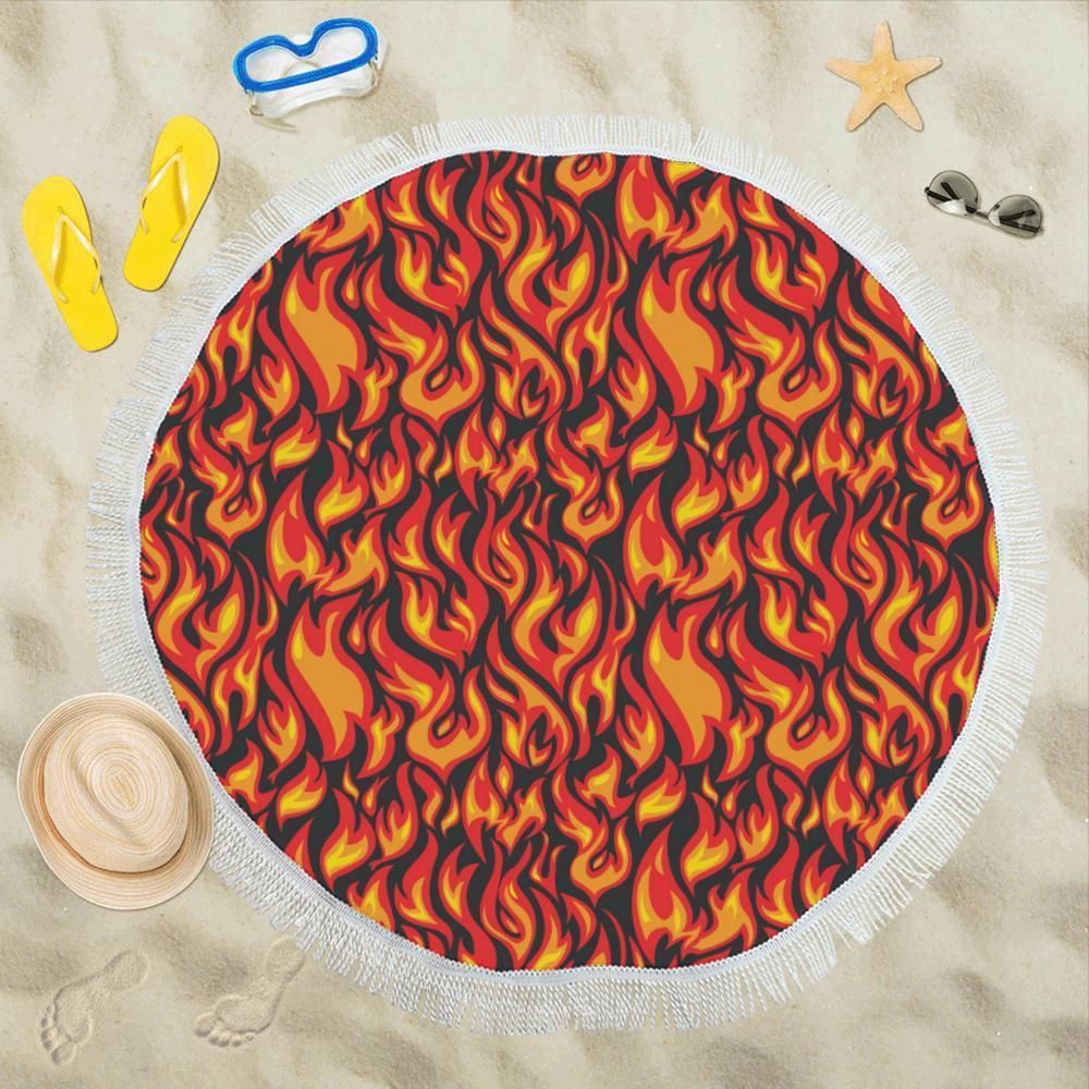 Flame Fire Print Pattern Round Beach Towel
