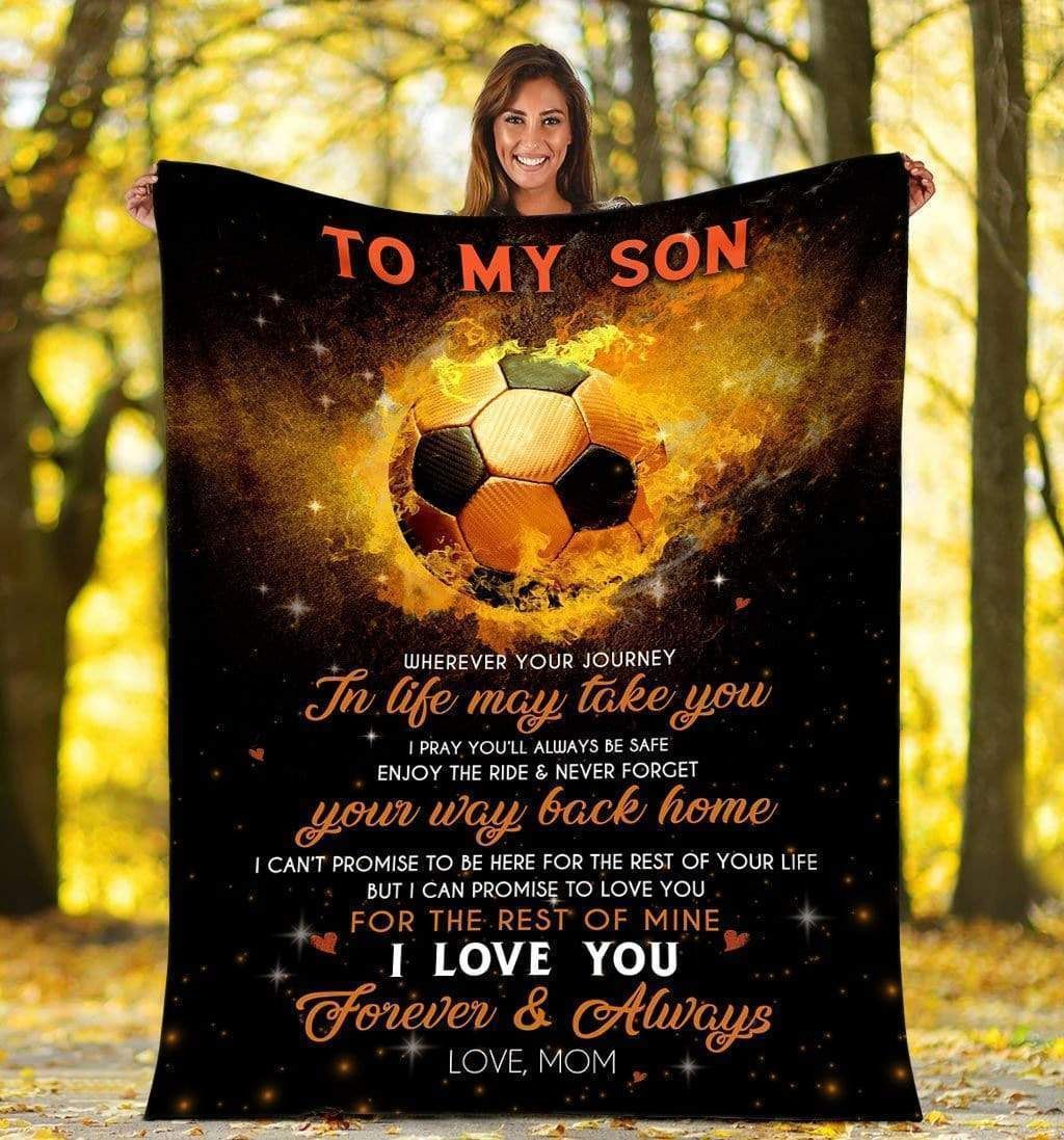 Flame Soccer Mom Gift For Son Enjoy The Ride Fleece Blanket