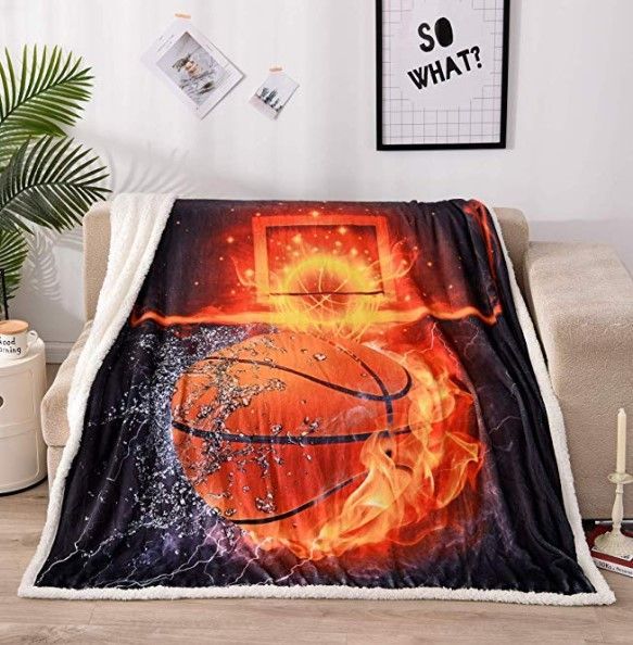 Flaming Basketball Sherpa Fleece
