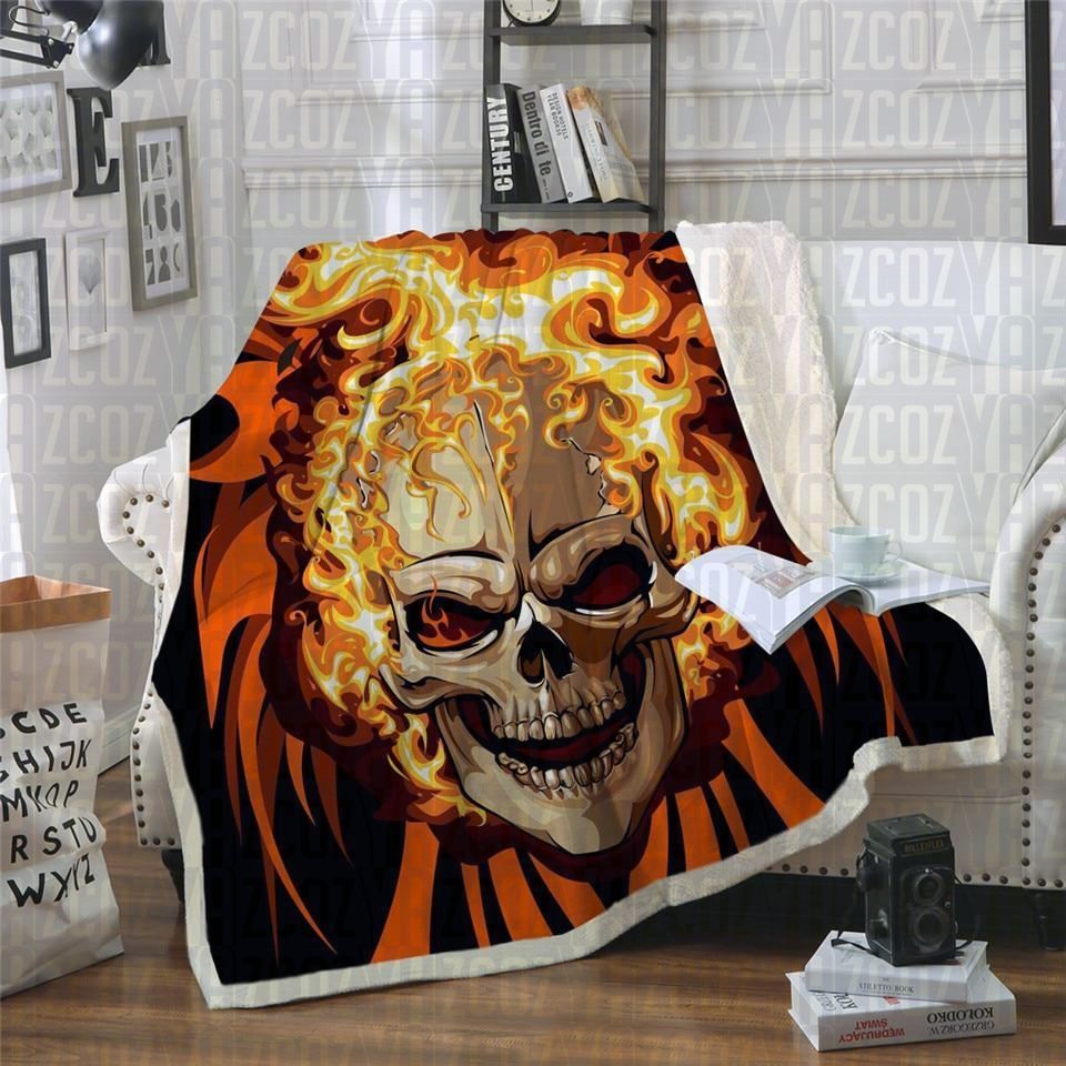 Flaming Skull Sherpa Fleece Blanket