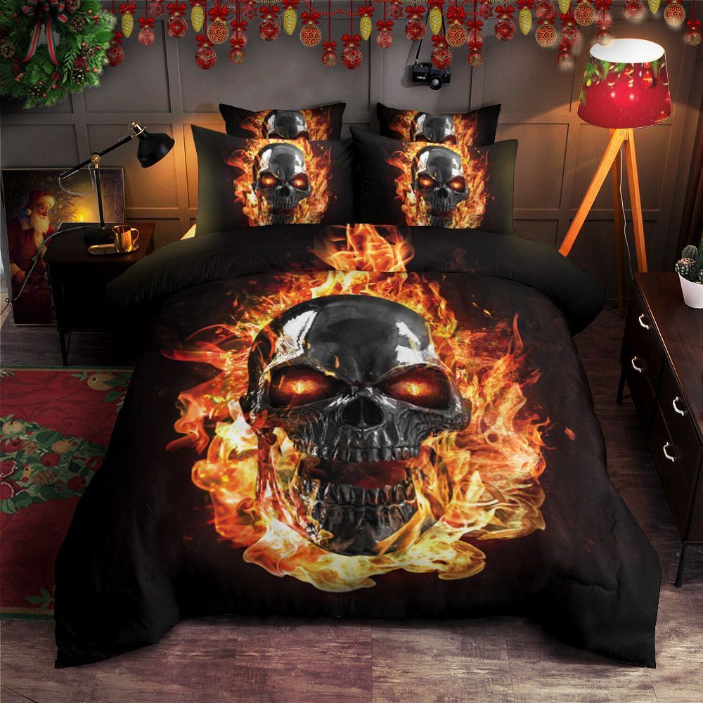 Flaming Skull Bedding Set